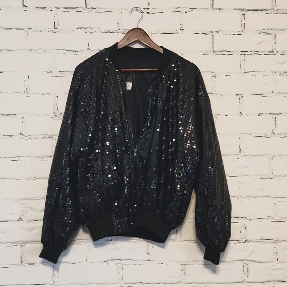Vintage black sequin bomber 👌 - Picture 1 of 5